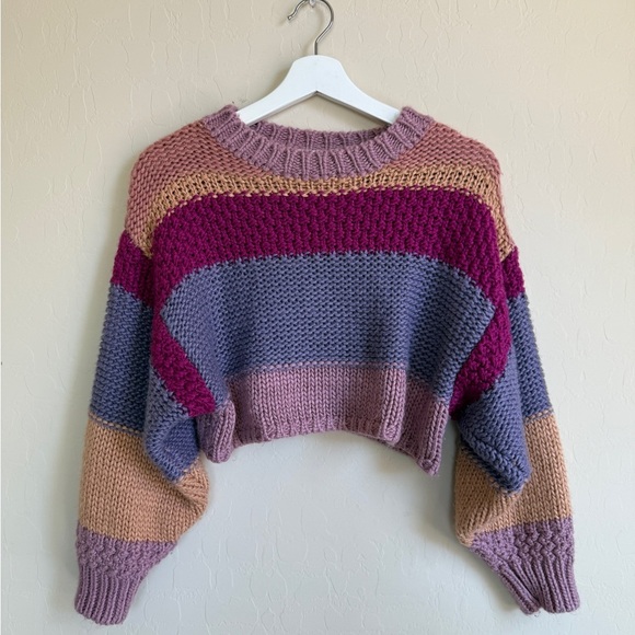 Altar’d State Colorful Striped Women's Sweater Multicolor Purple Pink XS - Picture 2 of 8